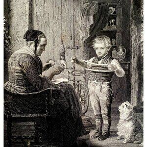 Trial Of Patience Loom Sewing Steel Engraving 1859 Victorian Craft Art DWY5C